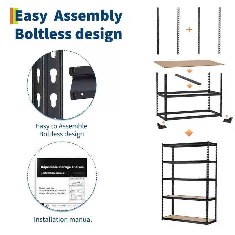 Étagère métallique robuste à 5 niveaux (30 x 12 x 60, noire), capacité de charge de 900 kg, pour garage, cuisine, cellier, sous-sol et buanderie