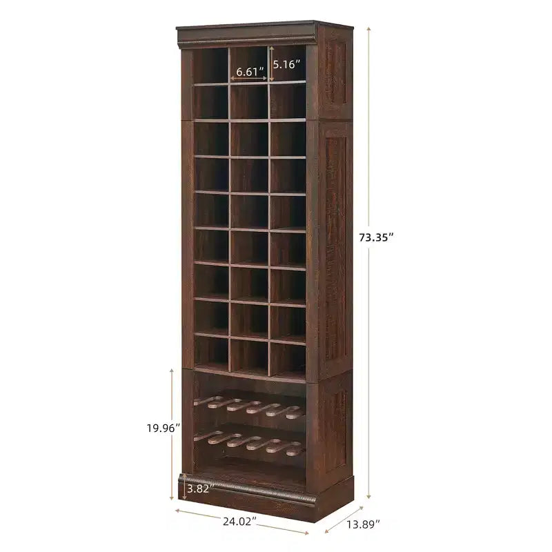 Grand meuble à chaussures en bois à 10 niveaux, organisateur avec 27 casiers et porte-bottes, rangement rustique autonome et mince pour l'entrée, 32 paires, marron rouge