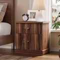 Fluted Mid Century Nightstand with 2 Drawers - Light Wood Bedside Table for Bedroom Living Room