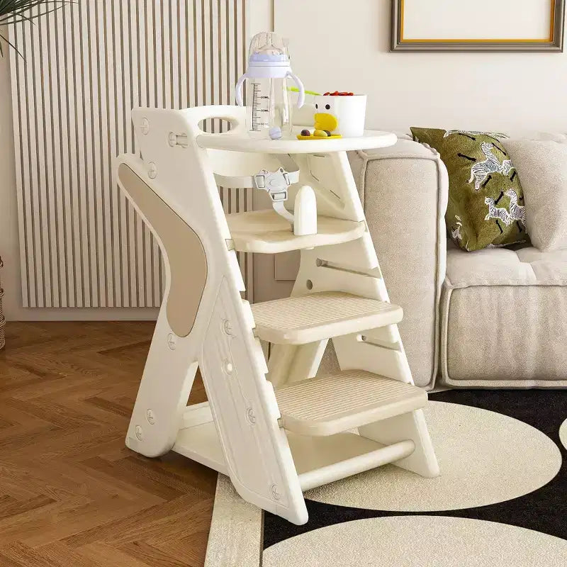 Chaise haute 3 en 1 réglable en hauteur pour enfant avec harnais 5 points et plateau amovible, Blanche
