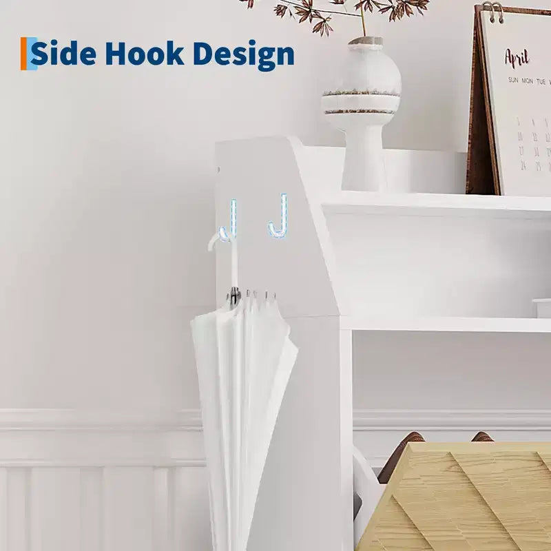 Meuble à chaussures, Meuble d'entrée 45H 2 tiroirs basculants Armoire en bois Blanc+Bois Rangement caché 31.1W x 9.1D