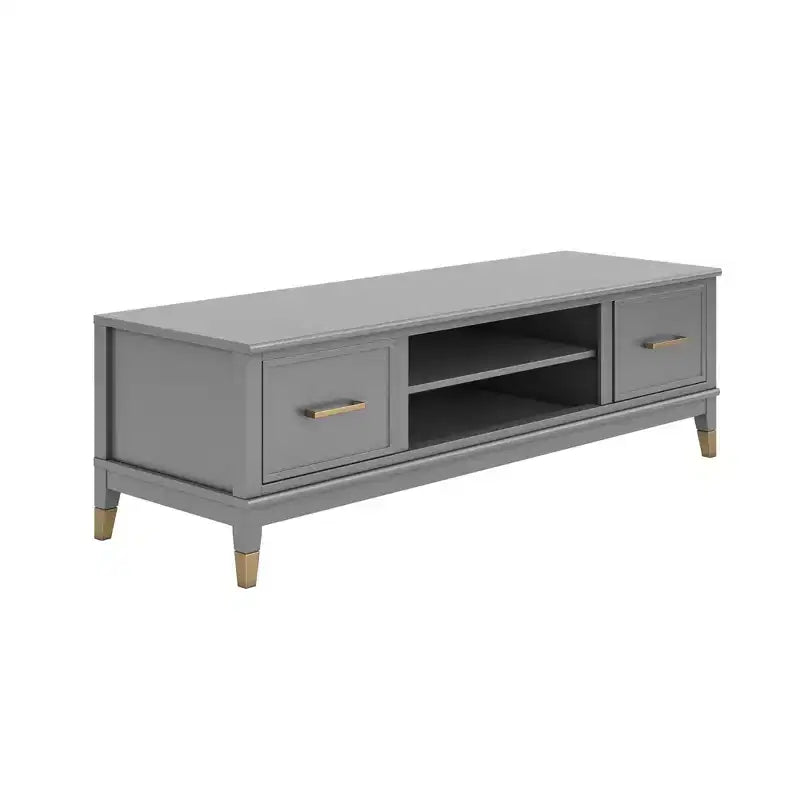 Meuble TV moderne de 151 cm pour téléviseurs de 65 po – Deux portes et rangement central, gris foncé