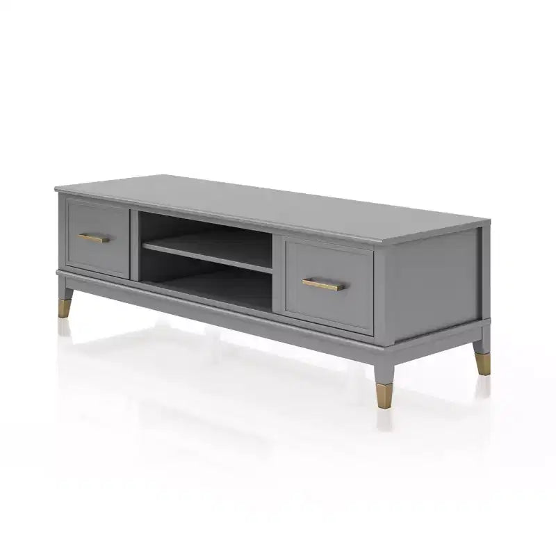 Meuble TV moderne de 151 cm pour téléviseurs de 65 po – Deux portes et rangement central, gris foncé