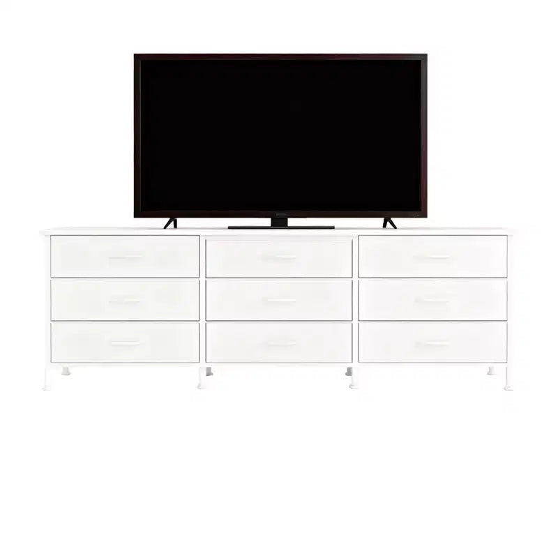 Meuble TV 63" avec 9 tiroirs en tissu – Console de rangement multimédia pour salon