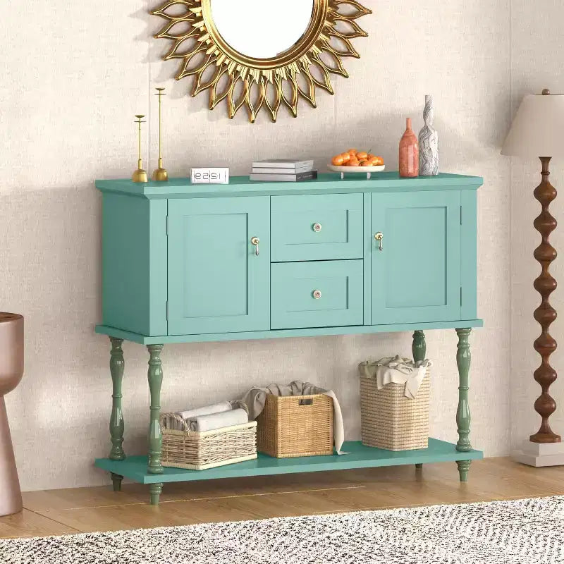 Table console avec 2 tiroirs et 2 portes, table d'entrée en bois de style ferme de 106,7 cm avec étagère de rangement inférieure, meuble TV de rangement antique pour couloir