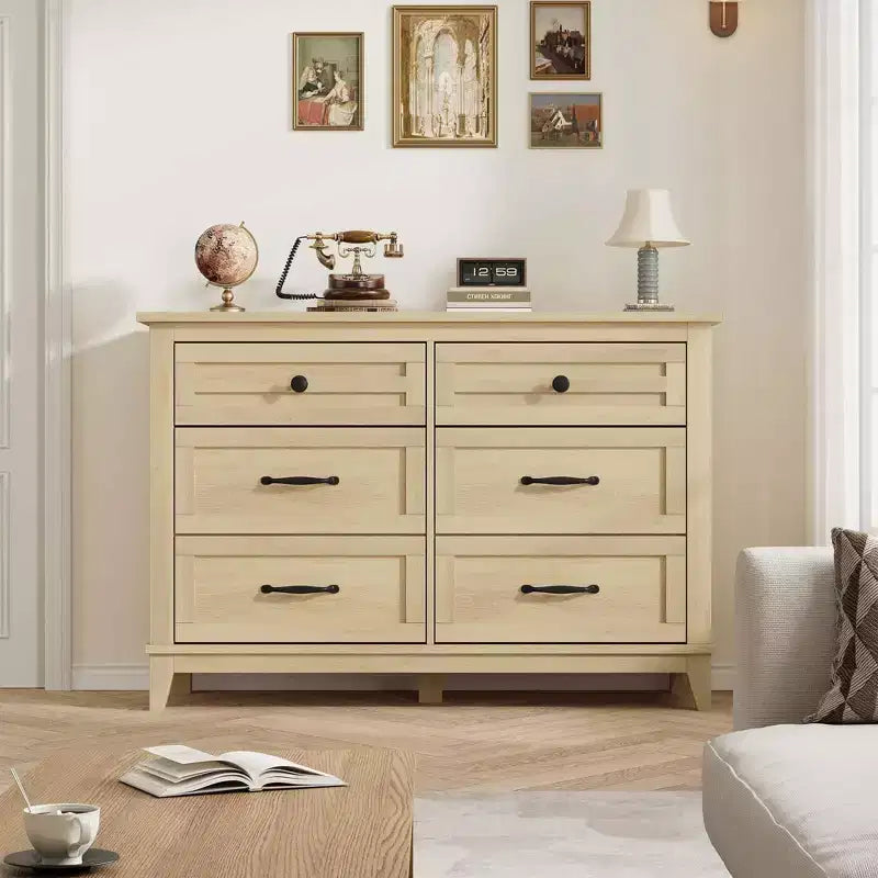 Commode 6 tiroirs pour chambre, commode de 119 cm de large avec rangement autonome, commode de rangement en bois pour salon, chambre, entrée