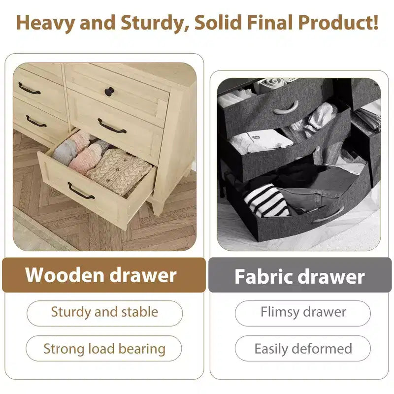 Commode 6 tiroirs pour chambre, commode de 119 cm de large avec rangement autonome, commode de rangement en bois pour salon, chambre, entrée