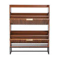 Mid-Century Shoe Cabinet with 2 Flip Drawers Fluted Design Anti-Tip Narrow Entryway Walnut