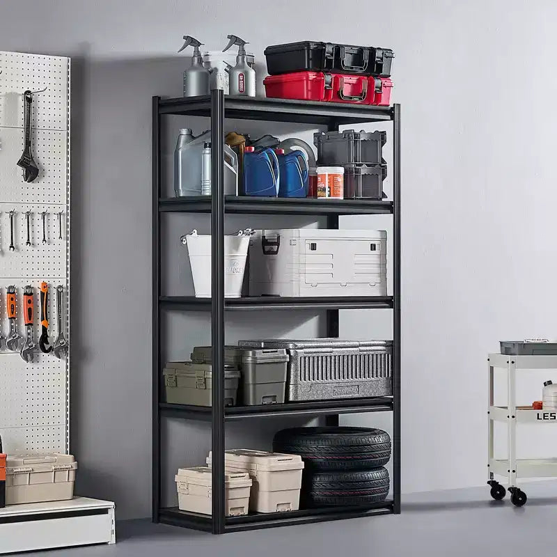 Étagères de rangement de garage en acier robuste à 5 niveaux, 907 kg, 45,7x101,6x182,9 cm, Noir