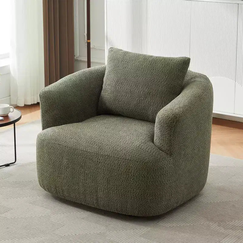 Fauteuil d'appoint pivotant à 360° – Tissu bouclé, assise profonde, vert