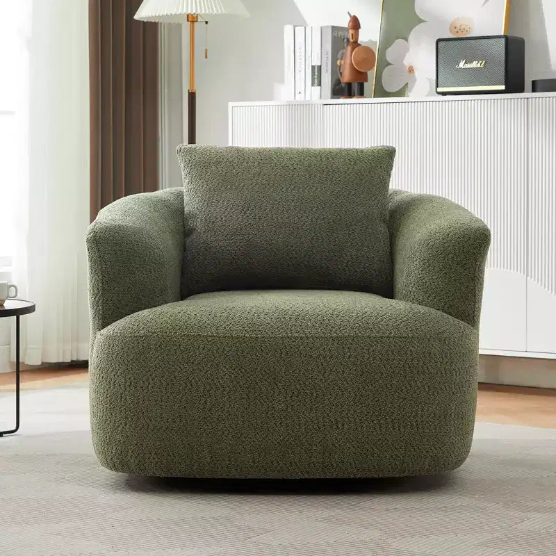 Fauteuil d'appoint pivotant à 360° – Tissu bouclé, assise profonde, vert